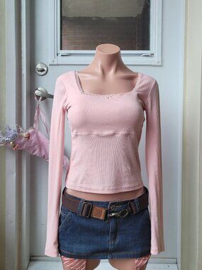 Aeropostale Baby Pink Lace Bow Babydoll Top